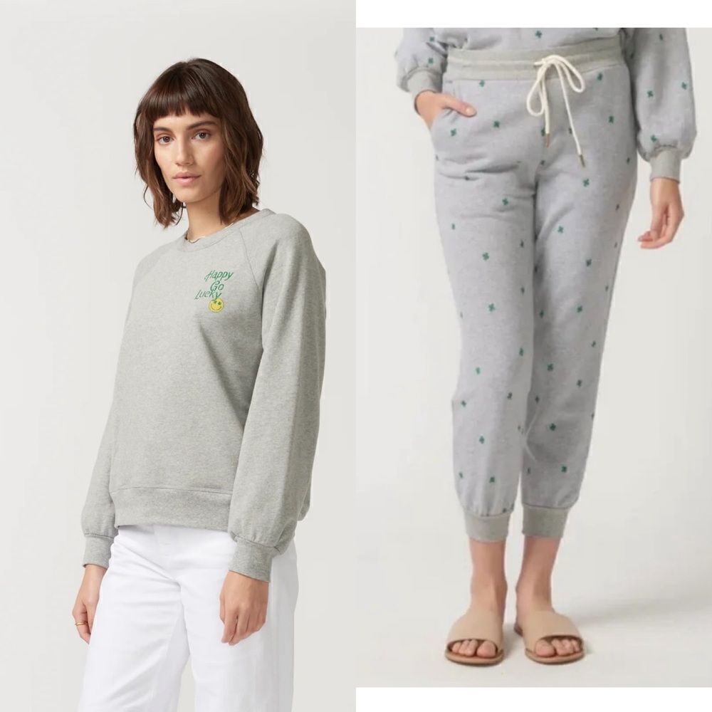 Self Contrast Sam Happy Go Lucky Terry Sweatshirt Lei Clover Joggers Set size S